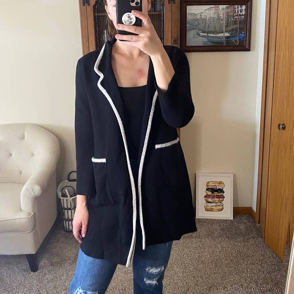 Zara Knit black and white trim cardigan size small